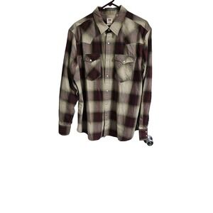Levis Mens Shirt Extra Large Maroon Plaid Standard Fit Western Cowboy Pearl Snap